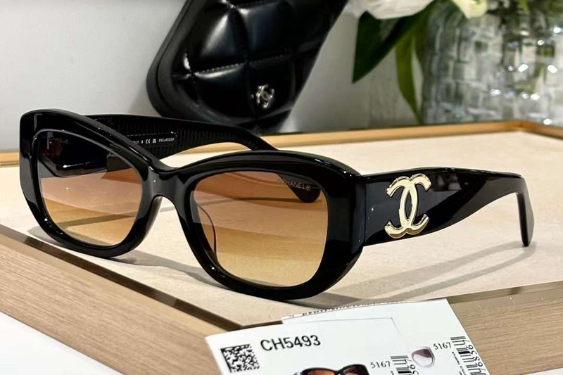 CH5493 Sunglasses Black Gold Gradient Brown