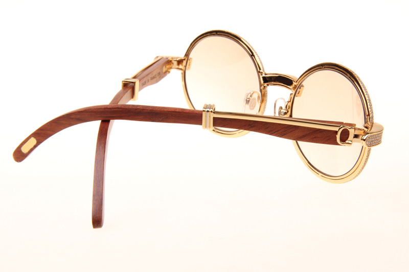 CT 7550178 55-22 Full Diamond Wood Sunglasses In Gold Brown