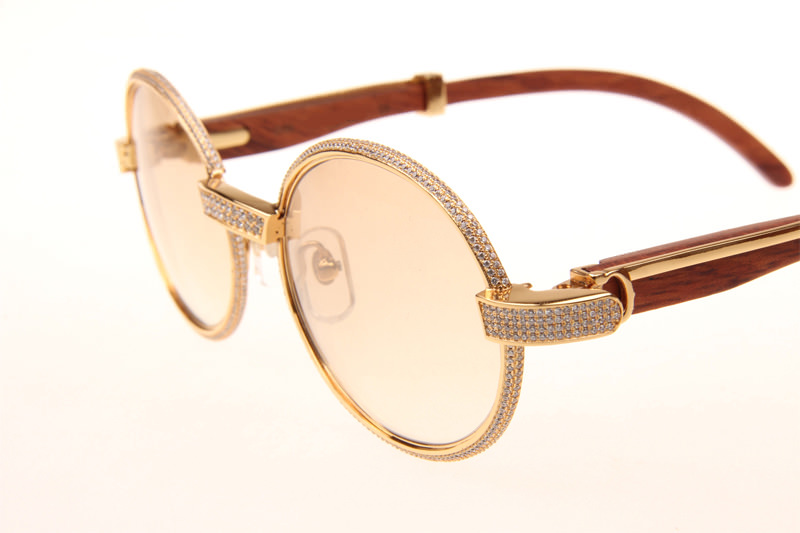 CT 7550178 55-22 Full Diamond Wood Sunglasses In Gold Brown