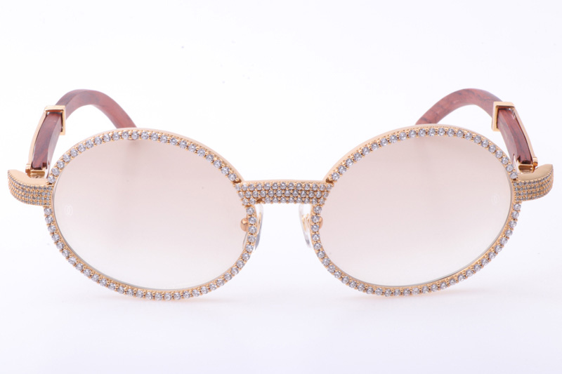 CT 7550178 55-22 New Full Diamond Wood Sunglasses In Gold Brown