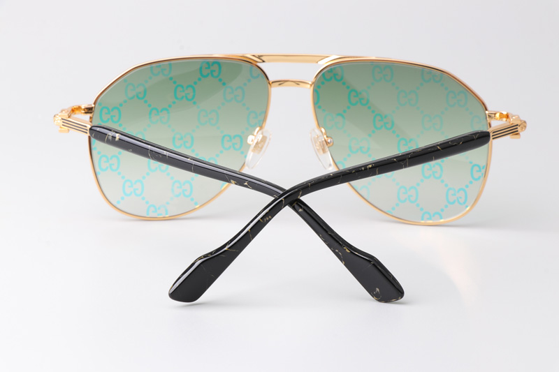 GG1220S Sunglasses Black Gold Gradient Green Logo