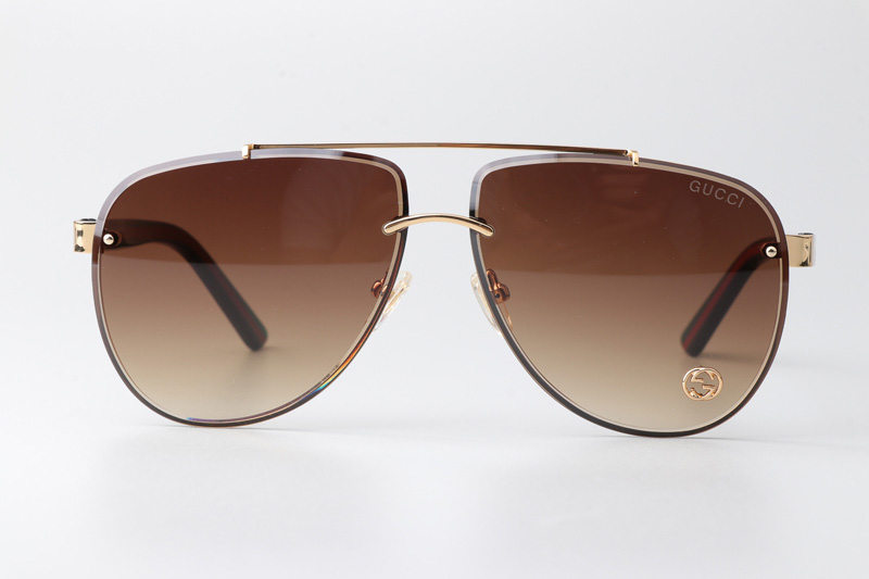 GG1418S Sunglasses Gold Green Gradient Brown
